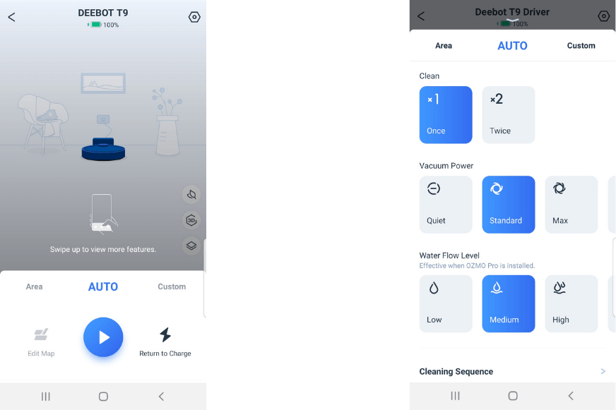 Wasserintensität und Saugkraft wird in der Ecovacs Home App eingestellt